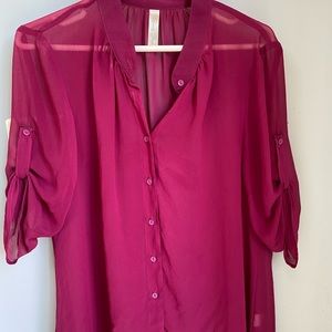 Fuschia Flowy button up top in medium